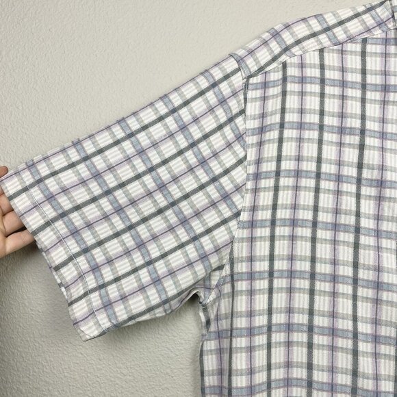 Tommy Bahama Men's Medium 100% Silk Short Sleeve Collared Shirt Plaid Cream - Picture 3 of 16